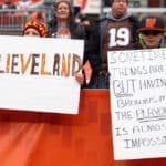 Cleveland Browns fans in the stands prior to the National Football League game between the San Diego Chargers and Cleveland Browns on December 24, 2016, at FirstEnergy Stadium in Cleveland, OH.