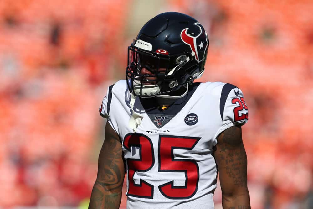 Houston Texans running back Duke Johnson (25) before an NFL matchup between the Houston Texans and Kansas City Chiefs on October 13, 2019 at Arrowhead Stadium in Kansas City, MO.