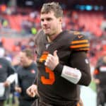 Cleveland Browns quarterback Garrett Gilbert (3) leaves the field following the National Football League game between the Cincinnati Bengals and Cleveland Browns on December 8, 2019, at FirstEnergy Stadium in Cleveland, OH.