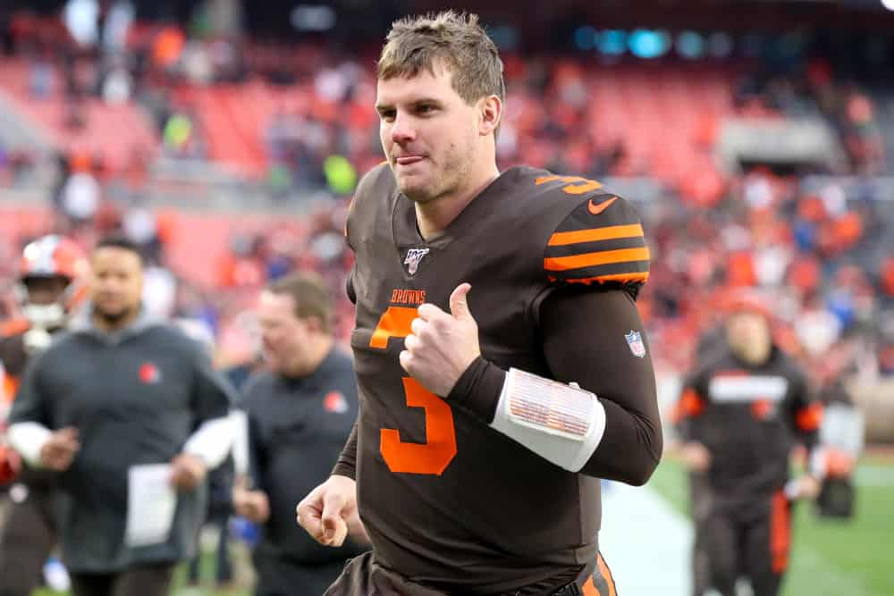 Cleveland Browns quarterback Garrett Gilbert (3) leaves the field following the National Football League game between the Cincinnati Bengals and Cleveland Browns on December 8, 2019, at FirstEnergy Stadium in Cleveland, OH.