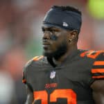 Cleveland Browns safety Jabrill Peppers (22) on the field prior to the National Football League game between the New York Jets and Cleveland Browns on September 20, 2018, at FirstEnergy Stadium in Cleveland, OH. Cleveland defeated New York 21-17.