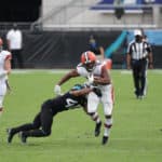 Cleveland Browns Running Back Nick Chubb (24) runs with the ball during the game between the Cleveland Browns and the Jacksonville Jaguars on November 29, 2020 at TIAA Bank Field in Jacksonville, Fl.