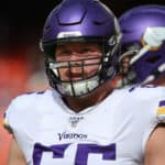 Minnesota Vikings offensive guard Pat Elflein (65) before an NFL game between the Minnesota Vikings and Kansas City Chiefs on November 3, 2019 at Arrowhead Stadium in Kansas City, MO.