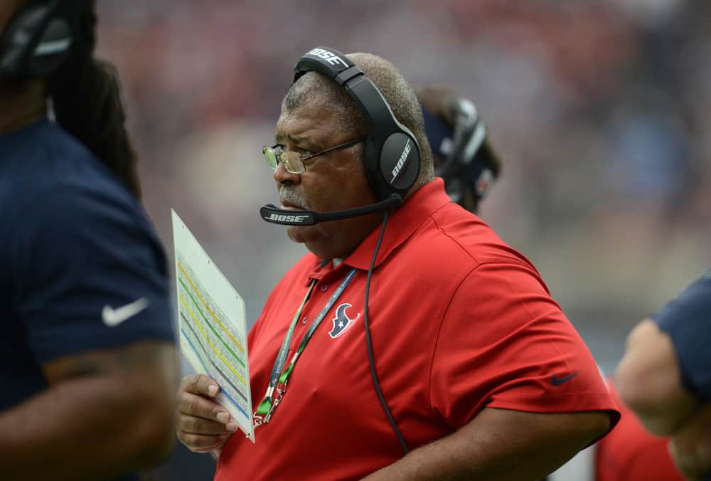 Houston Texans defensive coordinator Romeo Crennel watches action during NFL game featuring the Houston Texans and the San Diego Chargers on November 27, 2016 at NRG Stadium in Houston, TX. The San Diego Chargers defeated the Houston Texans 21 - 13.