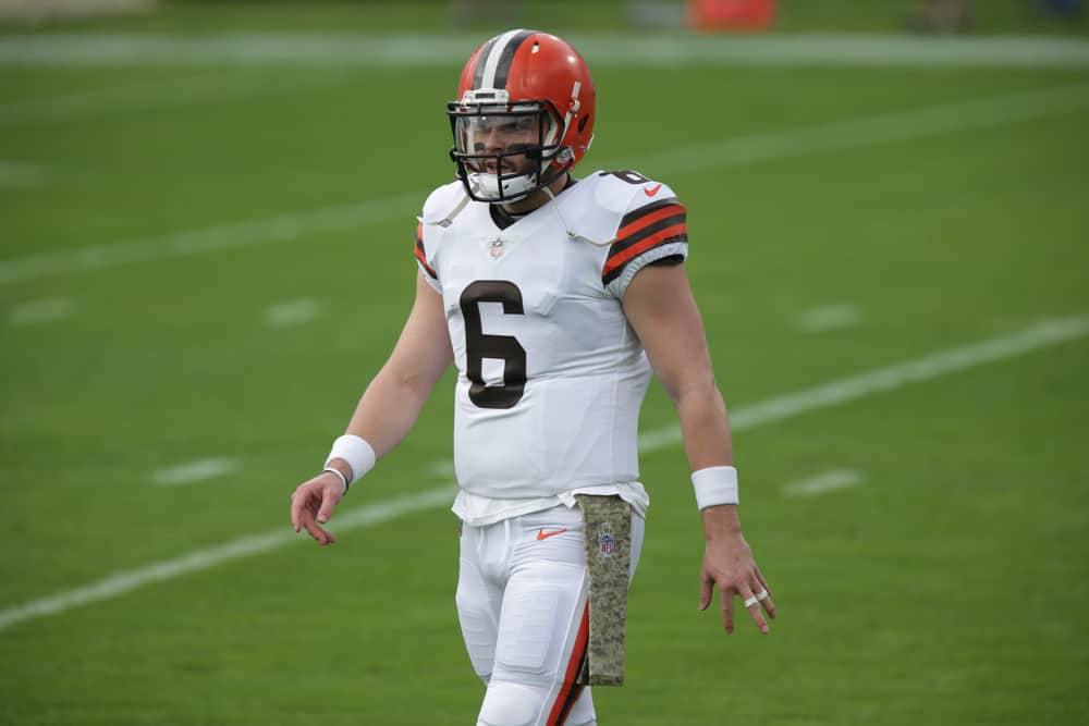 Cleveland Browns Quarterback Baker Mayfield (6) during the game between the Cleveland Browns and the Jacksonville Jaguars on November 29, 2020 at TIAA Bank Field in Jacksonville, Fl.