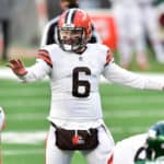 Cleveland Browns quarterback BAKER MAYFIELD (6) at MetLife Stadium in East Rutherford New Jersey New York defeats Cleveland 23 to 16.