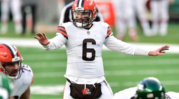 Cleveland Browns quarterback BAKER MAYFIELD (6) at MetLife Stadium in East Rutherford New Jersey New York defeats Cleveland 23 to 16.