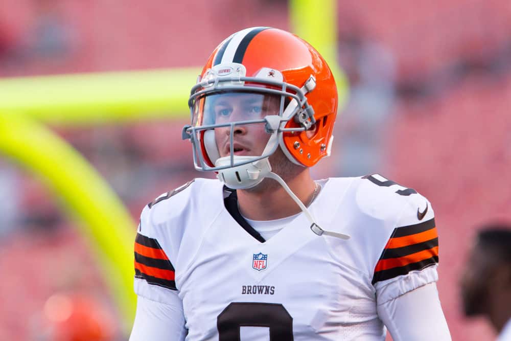 Cleveland Browns QB Connor Shaw (9) prior to the pre-season game between the St. Louis Rams and the Cleveland Browns played at FirstEnergy Stadium in Cleveland, OH. St. Louis defeated Cleveland 33-14.