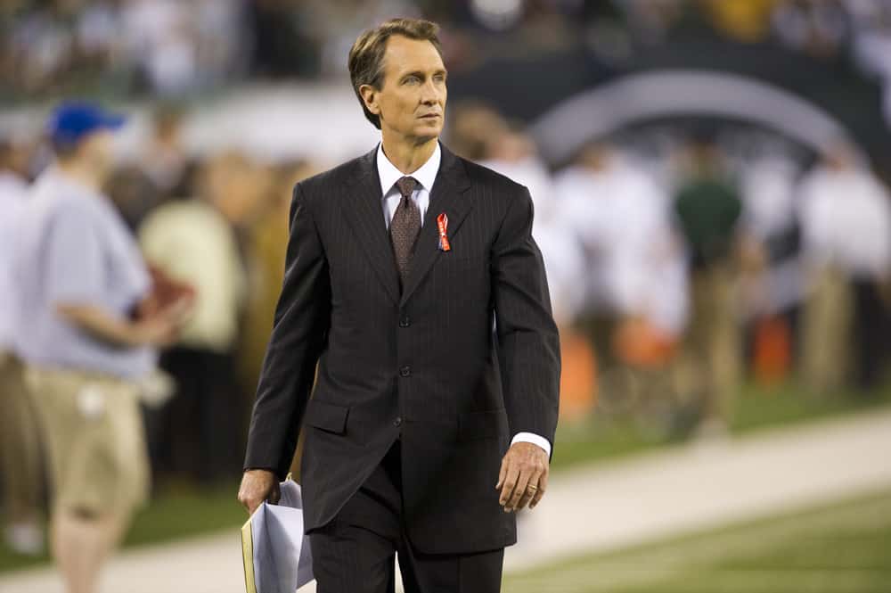 TV reporter Cris Collingsworth before the start of the New York Jets vs Dallas Cowboys game at MetLife Stadium in East Rutherford, NJ. The Jets defeated the Cowboys 27-24.