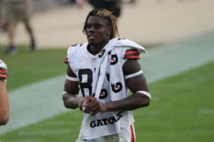 Cleveland Browns Tight End David Njoku (85) during the game between the Cleveland Browns and the Jacksonville Jaguars on November 29, 2020 at TIAA Bank Field in Jacksonville, Fl.