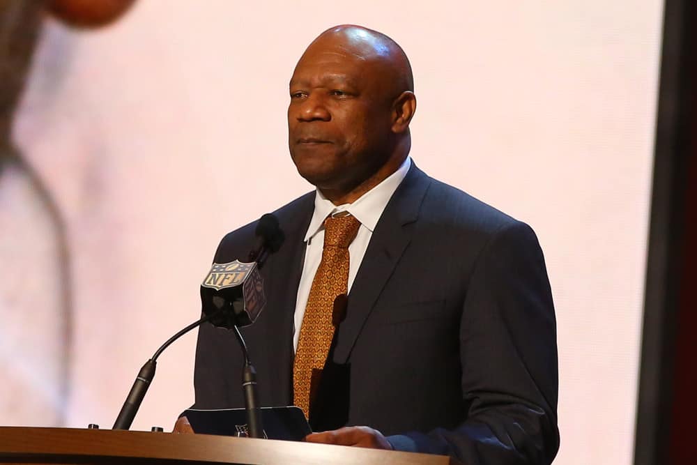 Former Cleveland Brown Hanford Dixon makes their pick during round 2 of the 2015. The NFL Draft is being held at the Auditorium Theatre in Chicago, IL