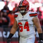 Cleveland Browns center JC Tretter (64) looks on before the NFL football game between the Cleveland Browns and the Arizona Cardinals on December 15, 2019 at State Farm Stadium in Glendale, Arizona.