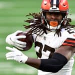 Cleveland Browns running back KAREEM HUNT (27) in action at MetLife Stadium in East Rutherford New Jersey New York defeats Cleveland 23 to 16.