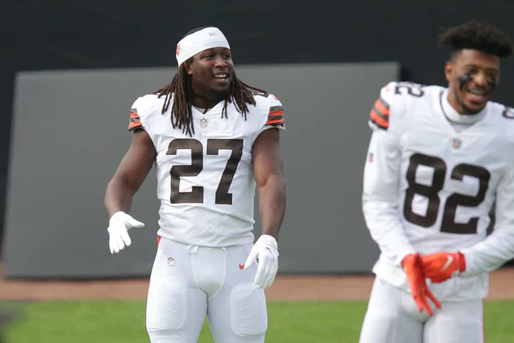 Cleveland Browns Running Back Kareem Hunt (27) during the game between the Cleveland Browns and the Jacksonville Jaguars on November 29, 2020 at TIAA Bank Field in Jacksonville, Fl.