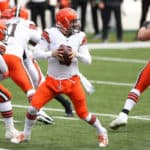 Cleveland Browns quarterback Baker Mayfield (6) looks to pass during the game against the Cleveland Browns and the Cincinnati Bengals on October 25, 2020, at Paul Brown Stadium in Cincinnati, OH.