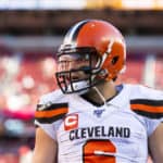 Cleveland Browns quarterback Baker Mayfield (6) during the NFL regular season football game against the San Francisco 49ers on Monday, Oct. 7, 2019 at Levi's Stadium in Santa Clara, Calif.