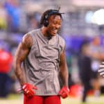 New York Giants wide receiver Brandon Marshall (15) prior to the National Football League game between the New York Giants and the Detroit Lions on September 18, 2017, at MetLife Stadium in East Rutherford, NJ.