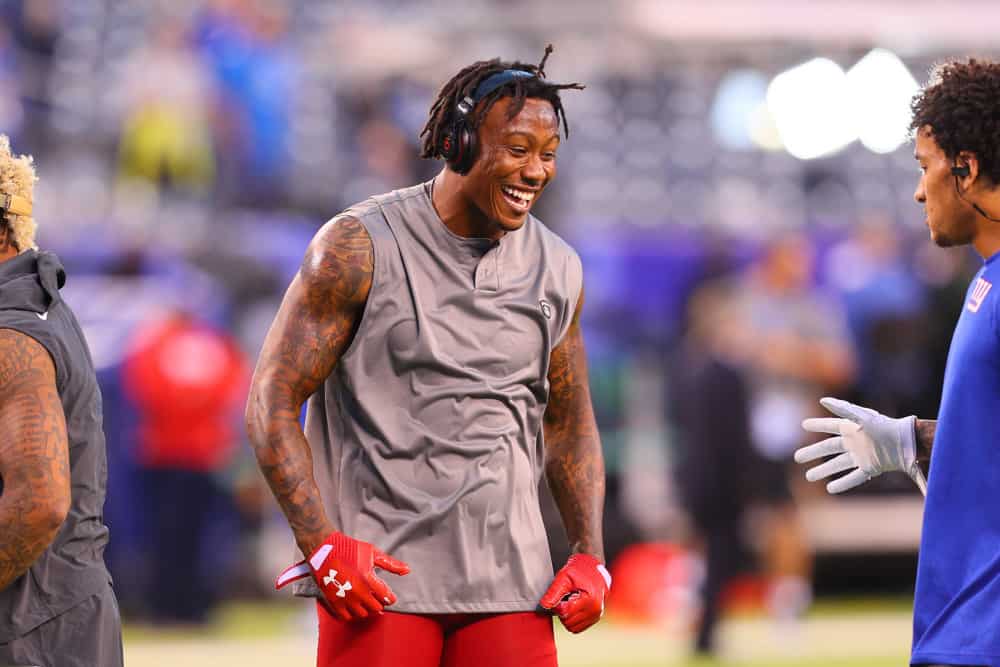 New York Giants wide receiver Brandon Marshall (15) prior to the National Football League game between the New York Giants and the Detroit Lions on September 18, 2017, at MetLife Stadium in East Rutherford, NJ. 