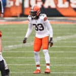 Cleveland Browns defensive back Ronnie Harrison (33) in action during the game against the Cleveland Browns and the Cincinnati Bengals on October 25, 2020, at Paul Brown Stadium in Cincinnati, OH.