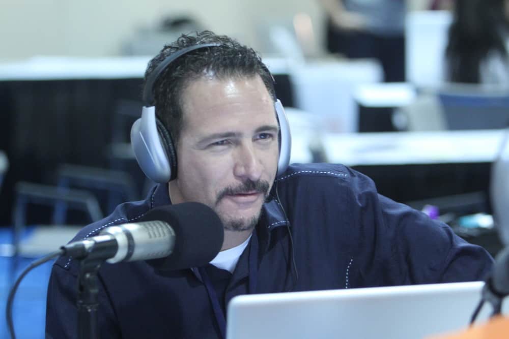 Jim Rome hosting his radio show from Radio Row in Super Bowl XLIV Media's center at the Greater Fort Lauderdale/Broward Convention Center in Fort Lauderdale, Florida.