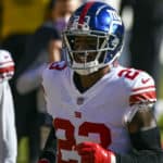 New York Giants free safety Logan Ryan (23)warms up prior to the New York Giants game versus the Washington Football Team on November 8, 2020 at FedEx Field in Landover, MD.