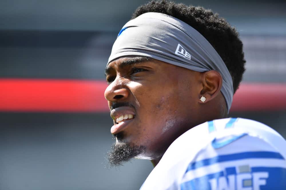 Detroit Lions Wide Receiver Marvin Hall (17) looks on during warmups before the game between the Detroit Lions and Philadelphia Eagles on September 22, 2019 at Lincoln Financial Field in Philadelphia, PA.