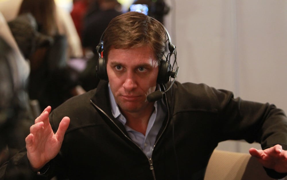 ESPN Radio host Mike Greenberg interviews on radio row during Super Bowl XLVIII at the Sheraton Times Square in New York, NY.