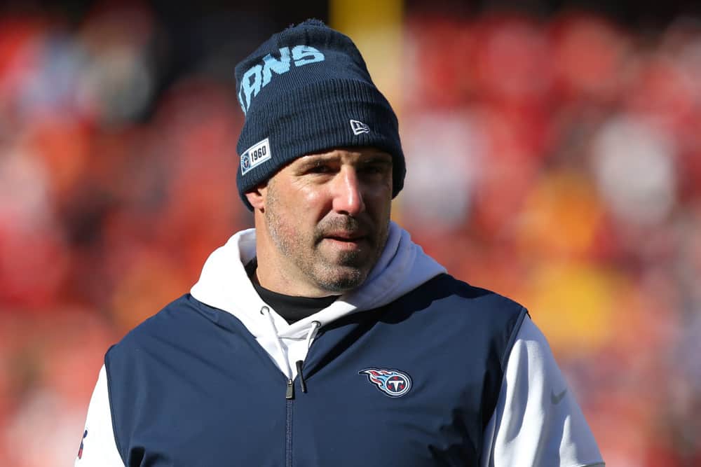 Tennessee Titans head coach Mike Vrabel before the AFC Championship game between the Tennessee Titans and Kansas City Chiefs on January 19, 2020 at Arrowhead Stadium in Kansas City, MO. 