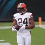 Cleveland Browns Running Back Nick Chubb (24) during the game between the Cleveland Browns and the Jacksonville Jaguars on November 29, 2020 at TIAA Bank Field in Jacksonville, Fl.