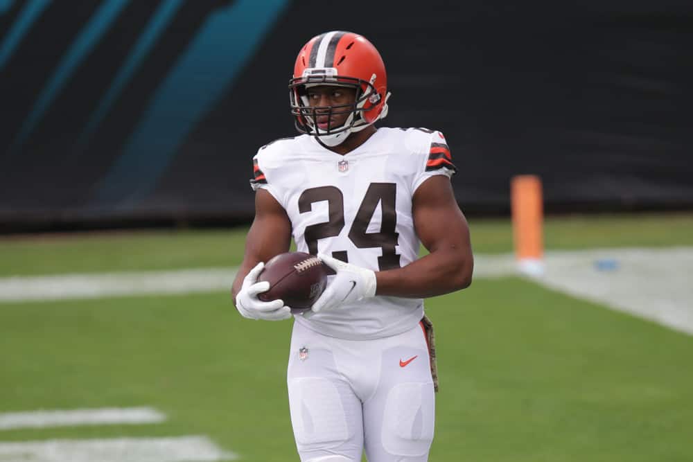 Cleveland Browns Running Back Nick Chubb (24) during the game between the Cleveland Browns and the Jacksonville Jaguars on November 29, 2020 at TIAA Bank Field in Jacksonville, Fl.