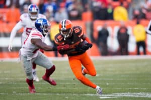 Cleveland Browns Wide Receiver Rashard Higgins (81) runs after making a catch during the fourth quarter of the National Football League game between the New York Giants and Cleveland Browns on November 27, 2016, at FirstEnergy Stadium in Cleveland, OH. New York defeated Cleveland 27-13.