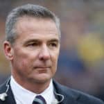 Former Ohio State head coach and current FOX Sports broadcast analyst Urban Meyer is seen on the sideline before the start of a regular season Big 10 Conference game between the Ohio State Buckeyes (2) and the Michigan Wolverines (10) on November 30, 2019 at Michigan Stadium in Ann Arbor, Michigan.