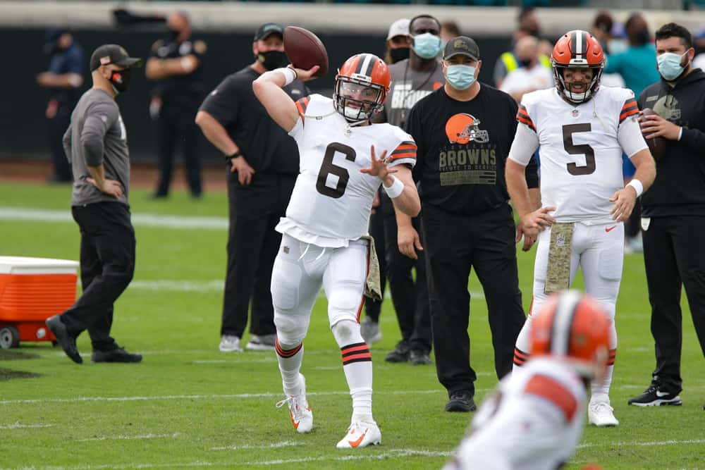 Cleveland Browns Quarterback Baker Mayfield (6) during the game between the Cleveland Browns and the Jacksonville Jaguars on November 29, 2020 at TIAA Bank Field in Jacksonville, Fl.