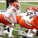 Cleveland Browns quarterback Baker Mayfield (6) prepares for a play during the game against the Cleveland Browns and the Cincinnati Bengals on October 25, 2020, at Paul Brown Stadium in Cincinnati, OH.