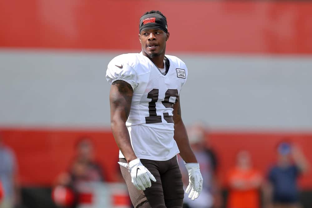 Ceveland Browns wide receiver Corey Coleman (19) during drills at the Cleveland Browns Training Camp on July 28, 2018, at the at the Cleveland Browns Training Facility in Berea, Ohio.