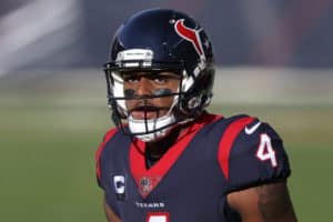 Houston Texans quarterback Deshaun Watson (4) looks on in action during a game between the Chicago Bears and the Houston Texans on December 13, 2020, at Soldier Field in Chicago, IL.