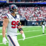 Houston Texans defensive end JJ Watt (99) paces the sideline during the football game between the Houston Texans and Jacksonville Jaguars at NRG Stadium on September 15, 2019 in Houston, Texas.