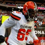 Cleveland Browns defensive tackle Larry Ogunjobi (65) looks on before the NFL football game between the Cleveland Browns and the Arizona Cardinals on December 15, 2019 at State Farm Stadium in Glendale, Arizona.