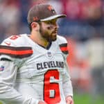 Cleveland Browns quarterback Baker Mayfield (6) walks off the field following the football game between the Cleveland Browns and Houston Texans on December 2, 2018 at NRG Stadium in Houston, Texas.