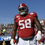 Alabama Crimson Tide defensive lineman Christian Barmore (58) prior to the first half of the Citrus Bowl between the Michigan Wolverines and the Alabama Crimson Tide on January 01, 2020, at Camping World Stadium in Orlando, FL.