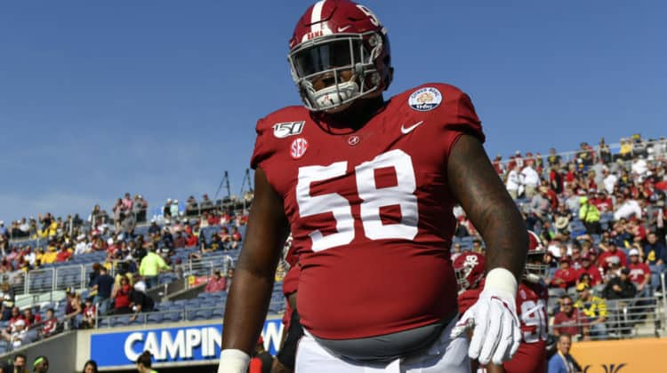 Alabama Crimson Tide defensive lineman Christian Barmore (58) prior to the first half of the Citrus Bowl between the Michigan Wolverines and the Alabama Crimson Tide on January 01, 2020, at Camping World Stadium in Orlando, FL.