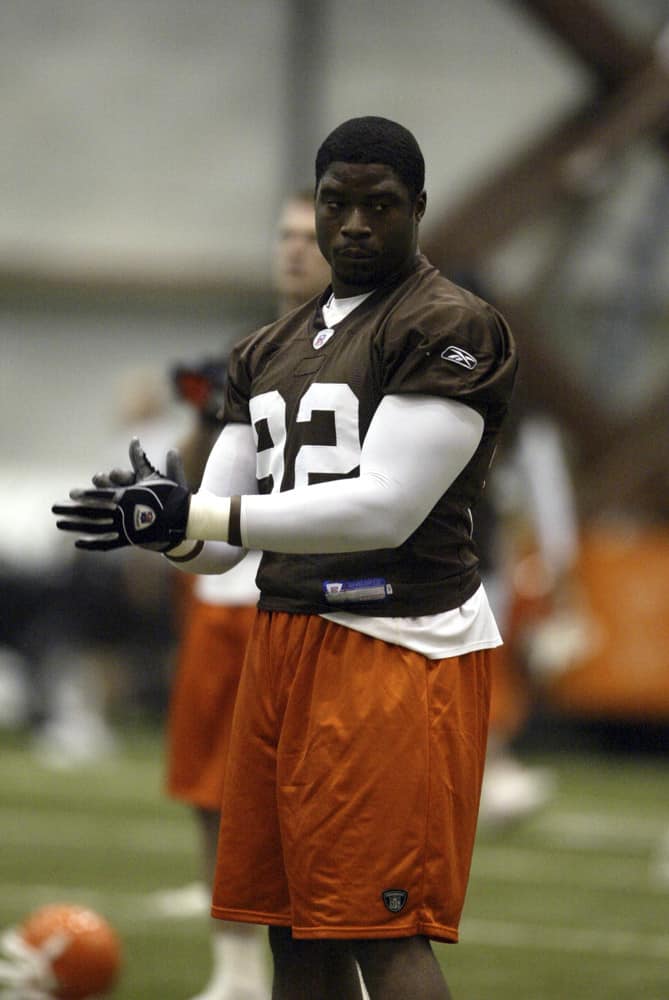 Cleveland Browns Courtney Brown during the first day of mini camp at the Browns practice facility in Berea, Ohio.