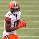 Cleveland Browns wide receiver Donovan Peoples-Jones (11) carries the ball during the game against the Cleveland Browns and the Cincinnati Bengals on October 25, 2020, at Paul Brown Stadium in Cincinnati, OH.