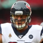 Houston Texans defensive end J.J. Watt (99) before an NFL Divisional round playoff game between the Houston Texans and Kansas City Chiefs on January 12, 2020 at Arrowhead Stadium in Kansas City, MO.