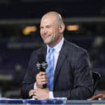 Sportscaster Joe Thomas on the set of NFL Network’s Thursday Night Football broadcast after an NFL regular season game between the Washington Redskins and Minnesota Vikings on Thursday, Oct. 24, 2019 in Minneapolis. The Vikings won, 19-9.