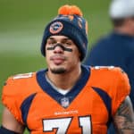 Denver Broncos free safety Justin Simmons (31) in the bench area during a game between the Denver Broncos and the Las Vegas Raiders at Empower Field at Mile High on January 3, 2021 in Denver, Colorado.