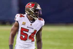 Tampa Bay Buccaneers Linebacker Lavonte David (54) runs in action during a game between the Chicago Bears and the Tampa Bay Buccaneers on October 8th, 2020, at Soldier Field in Chicago, IL.