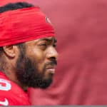 San Francisco 49ers cornerback Richard Sherman (25) looks on during the NFL game between the San Francisco 49ers and the Arizona Cardinals on September 13, 2020, at Levi's Stadium in Santa Clara, California.