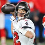 Tom Brady (12) of the Buccaneers throws a pass during the Super Bowl LV game between the Kansas City Chiefs and the Tampa Bay Buccaneers on February 7, 2021 at Raymond James Stadium, in Tampa, FL.
