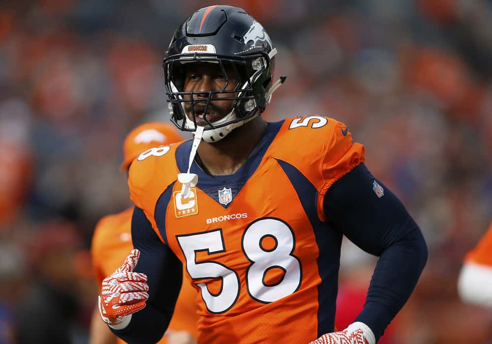 Denver Broncos outside linebacker Von Miller (58) during a game between the Denver Broncos and the visiting Cincinnati Bengals on November 19, 2017 at Sports Authority Field in Denver, CO.